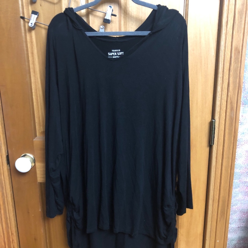 Black hooded long sleeve shirt